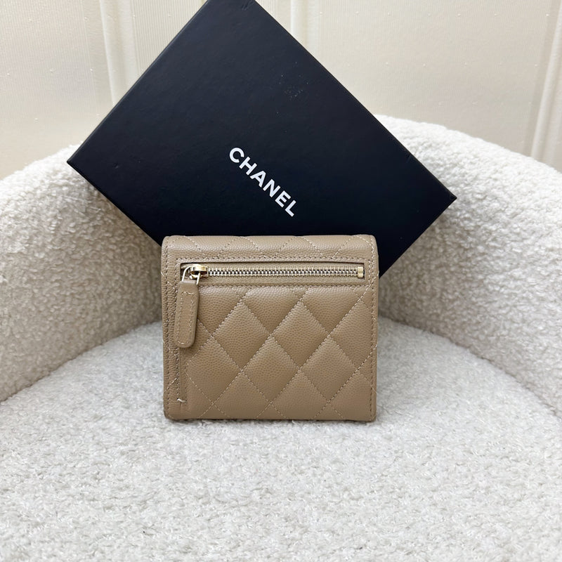 Chanel Classic Trifold Compact Wallet in 22A Dark Beige Caviar and LGHW