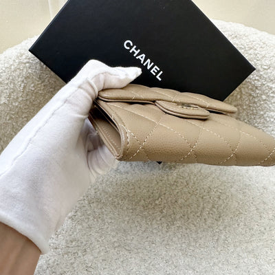 Chanel Classic Trifold Compact Wallet in 22A Dark Beige Caviar and LGHW