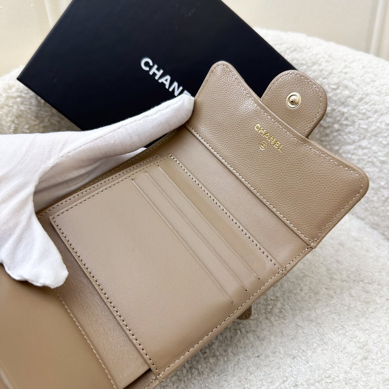 Chanel Classic Trifold Compact Wallet in 22A Dark Beige Caviar and LGHW