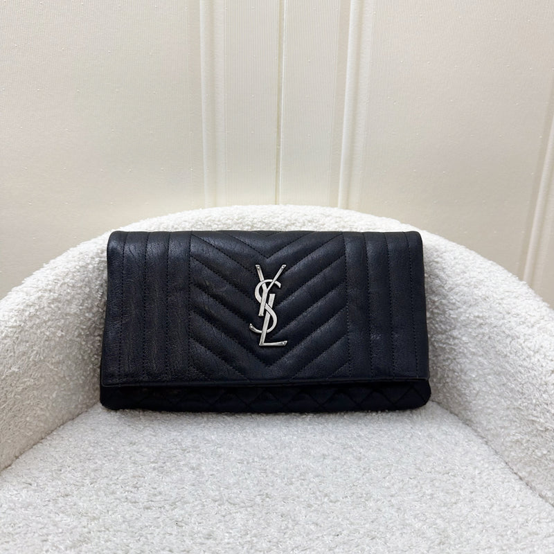 YSL Tri-Quilt Monogram West Hollywood Clutch in Black Calfskin and RHW