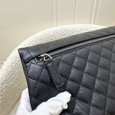 YSL Tri-Quilt Monogram West Hollywood Clutch in Black Calfskin and RHW