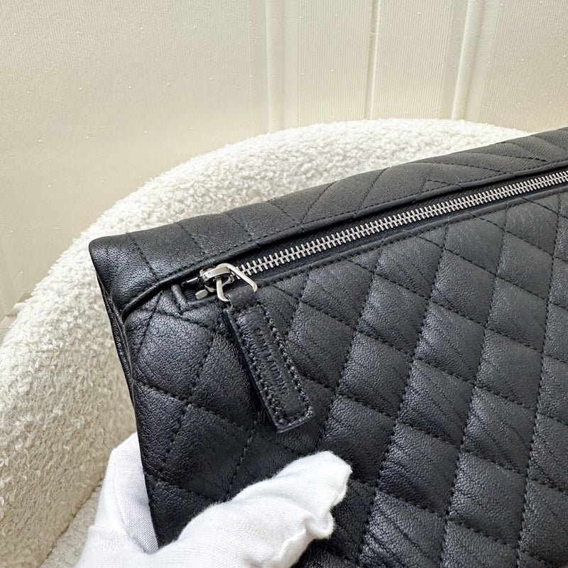 YSL Tri-Quilt Monogram West Hollywood Clutch in Black Calfskin and RHW