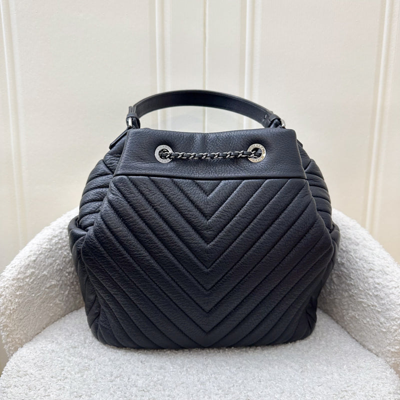 Chanel 16A Bucket Bag in Black Chevron Quilted Deerskin and RHW