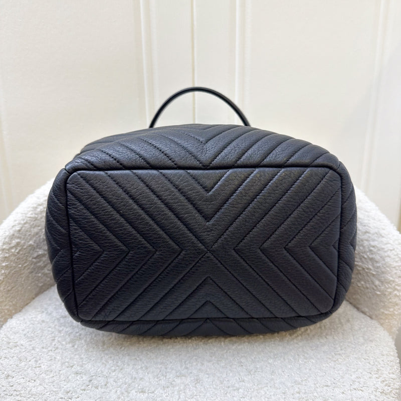 Chanel 16A Bucket Bag in Black Chevron Quilted Deerskin and RHW