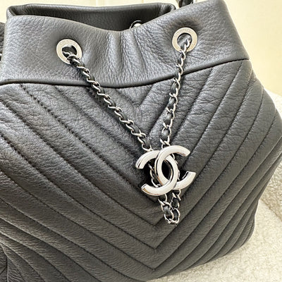 Chanel 16A Bucket Bag in Black Chevron Quilted Deerskin and RHW