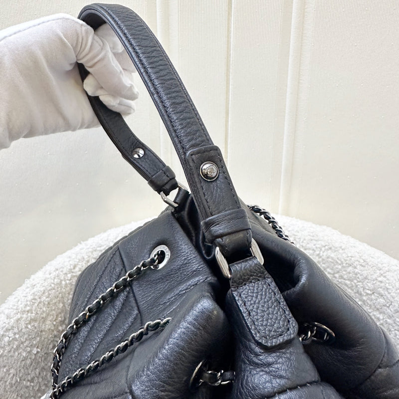 Chanel 16A Bucket Bag in Black Chevron Quilted Deerskin and RHW