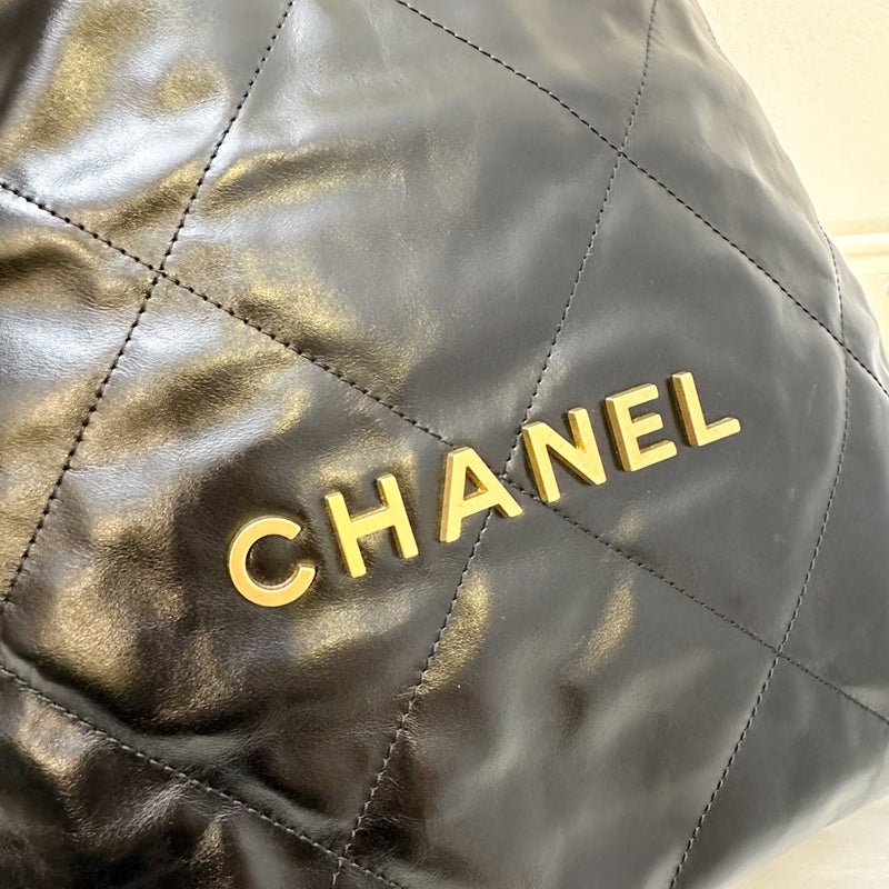 Chanel 22 Small Hobo Bag in Black Shiny Calfskin and AGHW