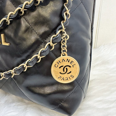 Chanel 22 Small Hobo Bag in Black Shiny Calfskin and AGHW