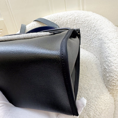 Hermes Herbag Zip 31 in Noir and Ecru-Noir Canvas, Bleu Saphir Leather and PHW