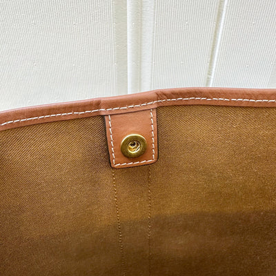 Celine Triomphe Medium Bucket Bag in Triomphe Canvas, Tan Calfskin and GHW