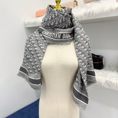 Dior Oblique Shawl in Grey Wool, Silk and Cotton