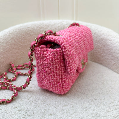 Chanel Classic Mini Rectangle Flap Bag in Pink Tweed and LGHW