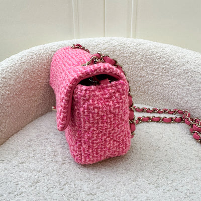 Chanel Classic Mini Rectangle Flap Bag in Pink Tweed and LGHW