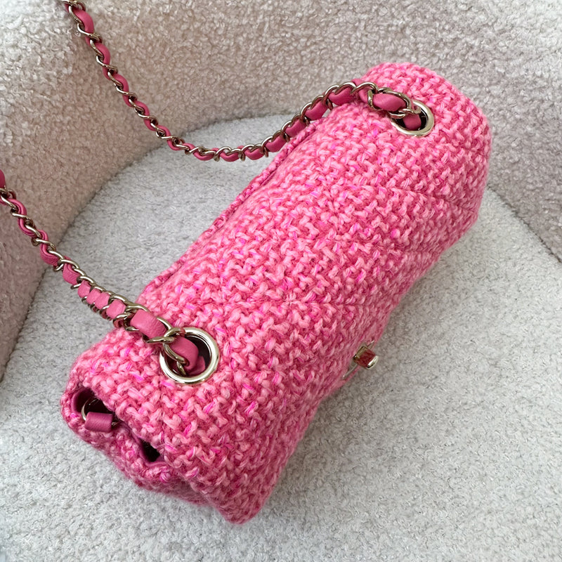 Chanel Classic Mini Rectangle Flap Bag in Pink Tweed and LGHW