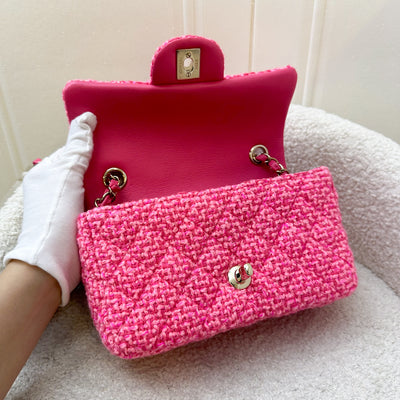 Chanel Classic Mini Rectangle Flap Bag in Pink Tweed and LGHW