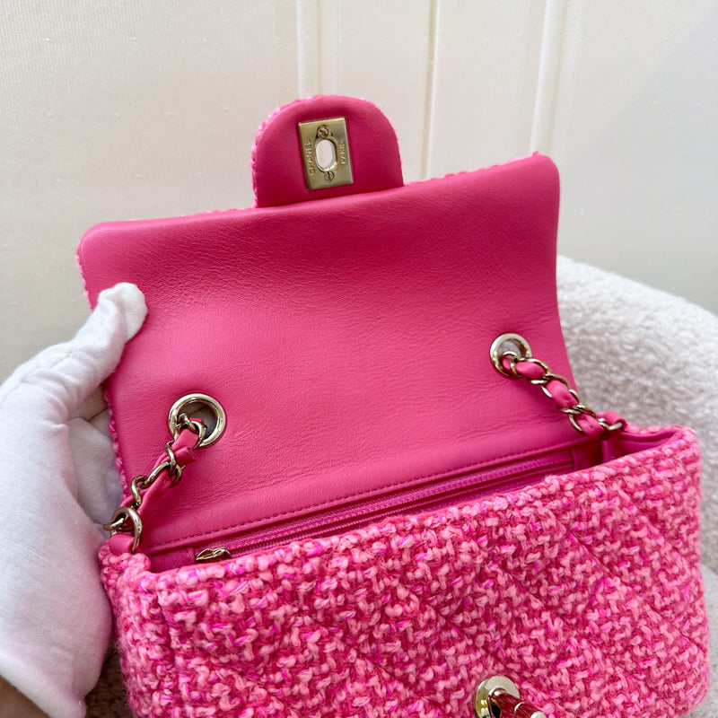 Chanel Classic Mini Rectangle Flap Bag in Pink Tweed and LGHW