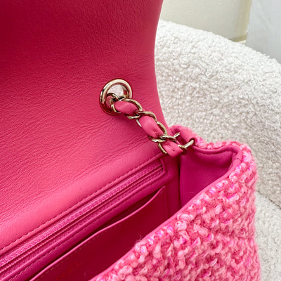 Chanel Classic Mini Rectangle Flap Bag in Pink Tweed and LGHW