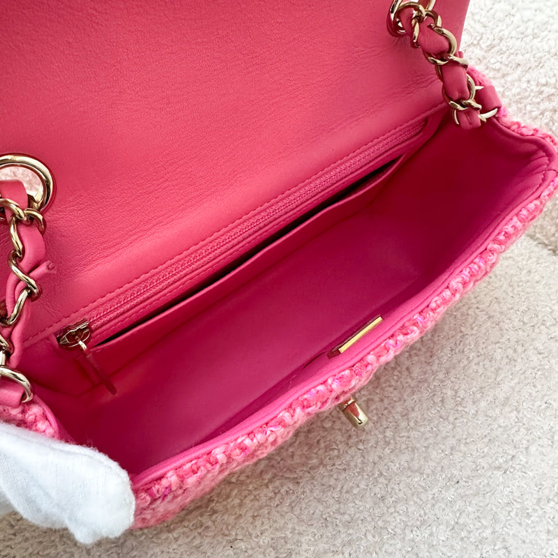 Chanel Classic Mini Rectangle Flap Bag in Pink Tweed and LGHW