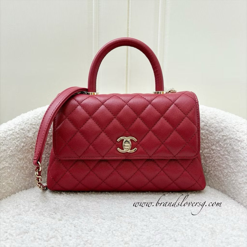 Chanel Small 24cm Coco Handle in 21A Dark Pink Caviar and LGHW