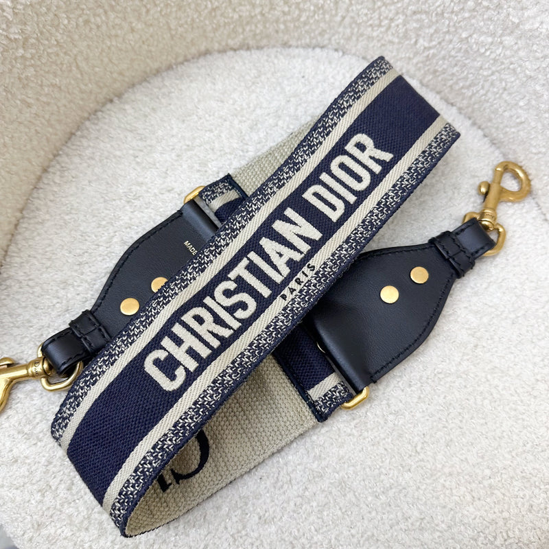 Dior Medium Saddle Bag in Dark Blue Navy Oblique Canvas and AGHW with Matching Guitar Strap (Model: M0455)