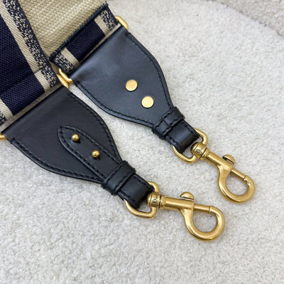 Dior Medium Saddle Bag in Dark Blue Navy Oblique Canvas and AGHW with Matching Guitar Strap (Model: M0455)