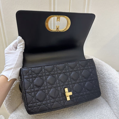 Dior Medium Caro Flap Bag in Black Grained Calfskin and GHW (Model: M9242UWHC)