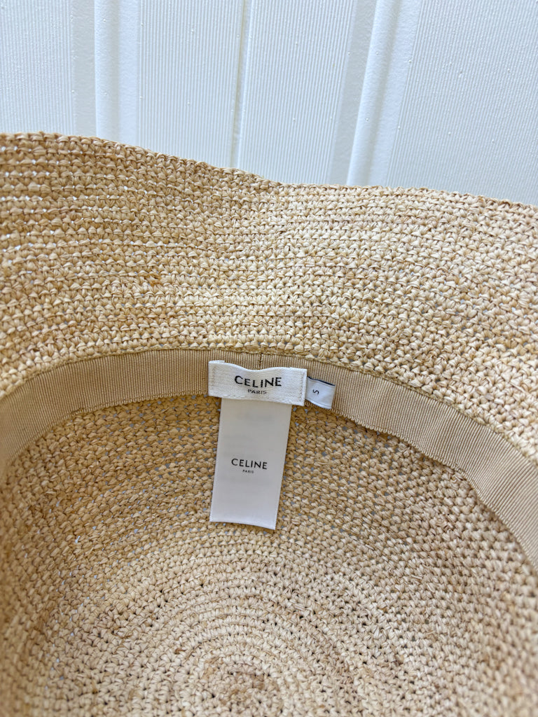 Celine Triomphe Bucket Hat in Raffia Small Size