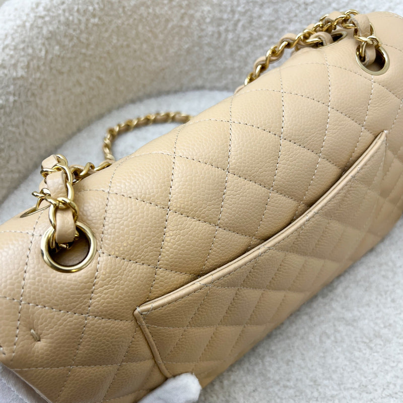 Chanel Medium Classic Flap CF in Beige Caviar and GHW (Model: A01112)