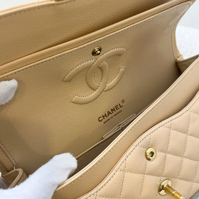 Chanel Medium Classic Flap CF in Beige Caviar and GHW (Model: A01112)