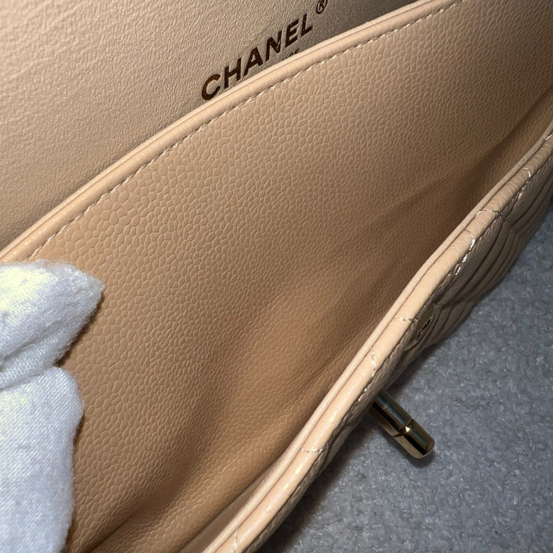 Chanel Medium Classic Flap CF in Beige Caviar and GHW (Model: A01112)