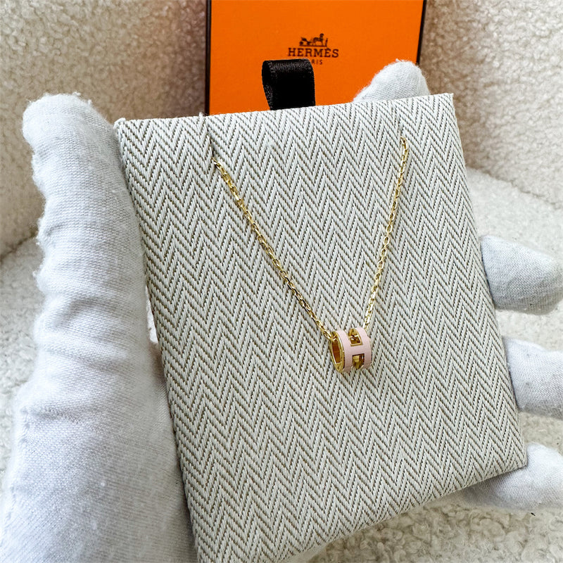 Hermes Mini Pop H Pendant Necklace in Rose Dragree Enamel GHW