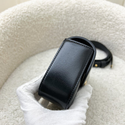 Celine Triomphe Mini Claude Flap Bag in Black Shiny Calfskin and GHW