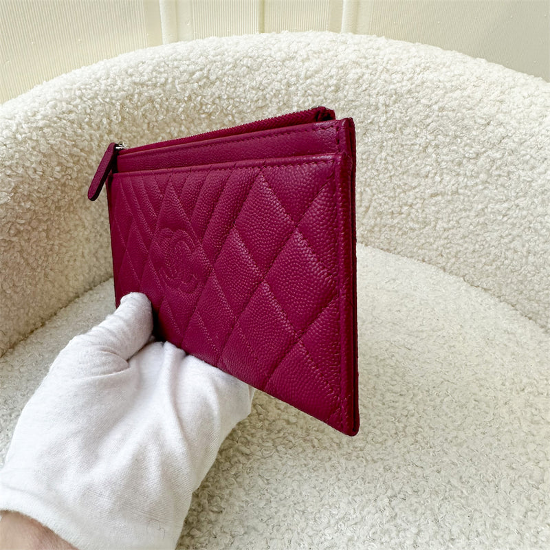Chanel Long Flat Wallet / Pouch in Dark Raspberry Red Caviar and SHW