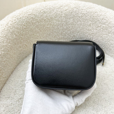 Celine Triomphe Mini Claude Flap Bag in Black Shiny Calfskin and GHW