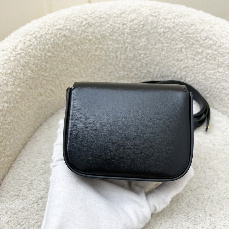Celine Triomphe Mini Claude Flap Bag in Black Shiny Calfskin and GHW
