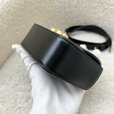 Celine Triomphe Mini Claude Flap Bag in Black Shiny Calfskin and GHW