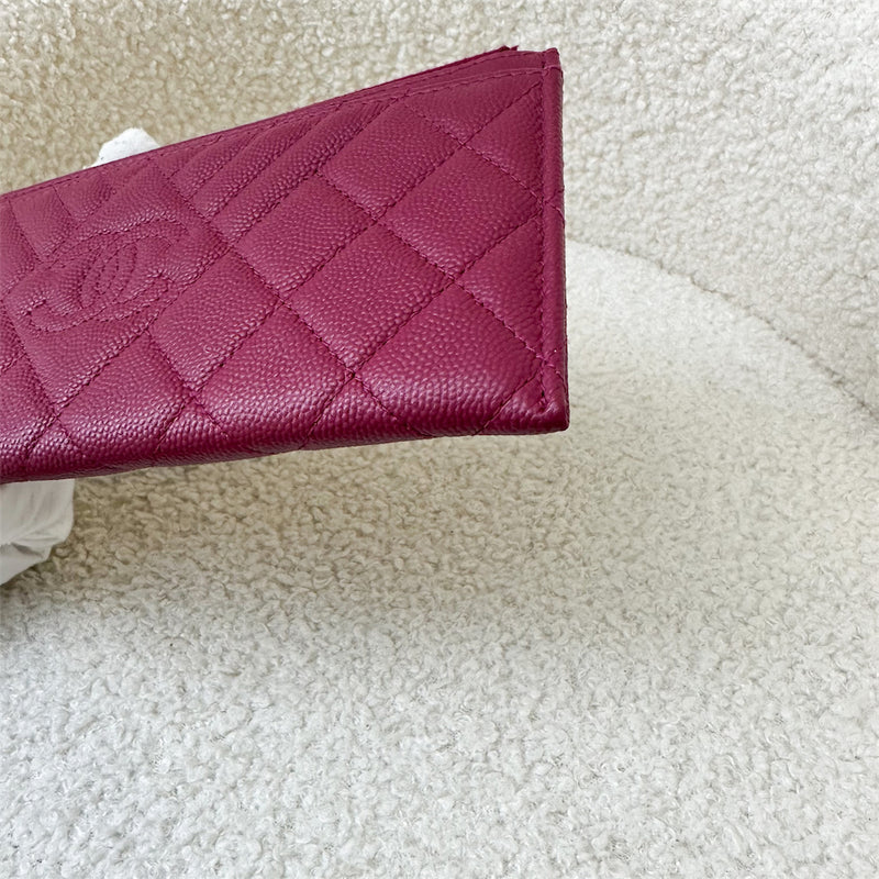 Chanel Long Flat Wallet / Pouch in Dark Raspberry Red Caviar and SHW