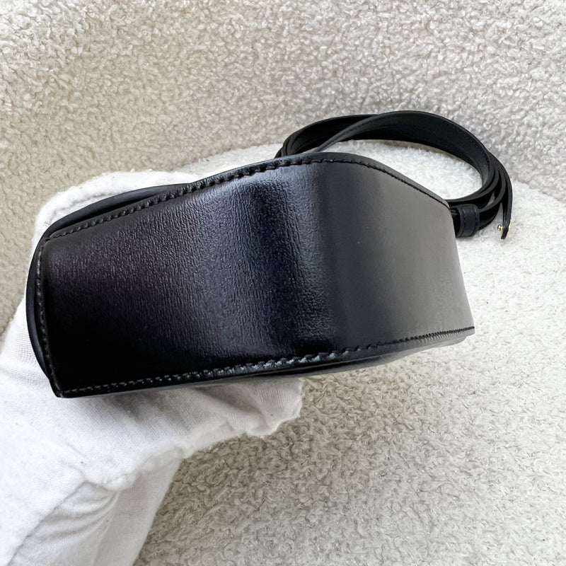 Celine Triomphe Mini Claude Flap Bag in Black Shiny Calfskin and GHW