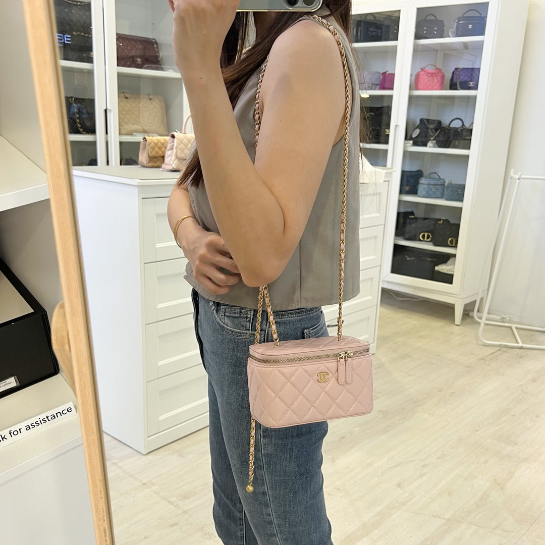 Chanel Pearl Crush Adjustable Chain Small Vanity in 24K Light Pink