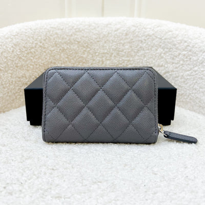 Chanel Zippy Card Holder / Pouch in Dark Grey Caviar and Crystal Studded Logo