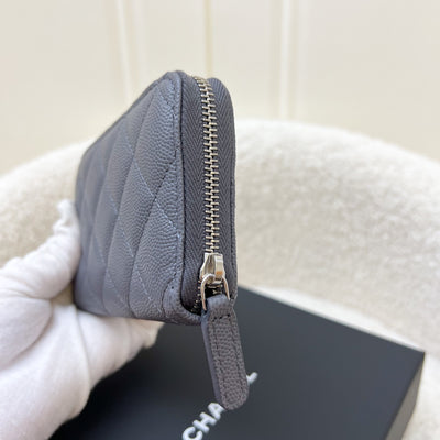 Chanel Zippy Card Holder / Pouch in Dark Grey Caviar and Crystal Studded Logo