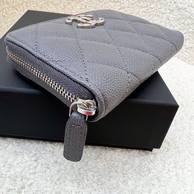 Chanel Zippy Card Holder / Pouch in Dark Grey Caviar and Crystal Studded Logo