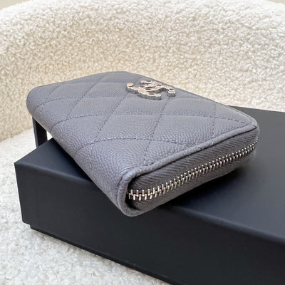 Chanel Zippy Card Holder / Pouch in Dark Grey Caviar and Crystal Studded Logo