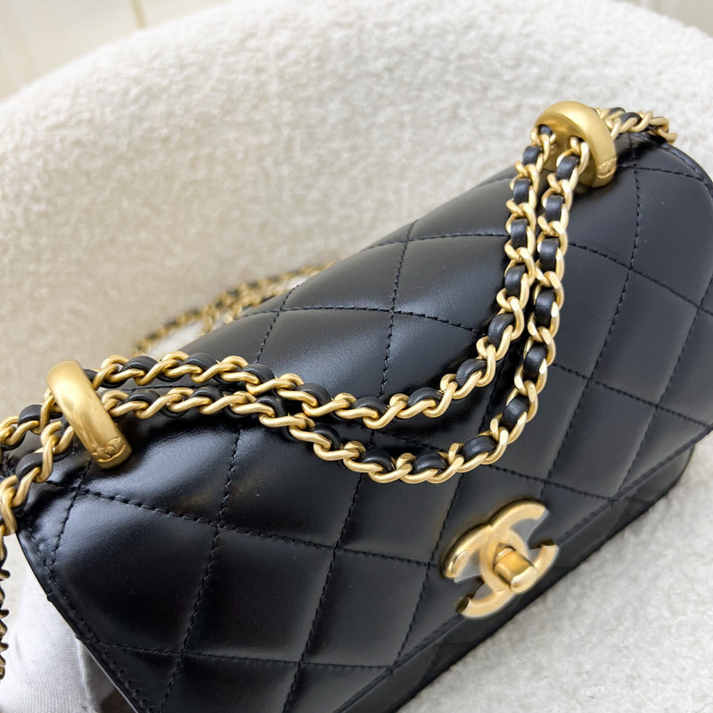 Chanel 24C Seasonal Double Chain Flap in Black Shiny Calfskin and AGHW (Model: AS2615)