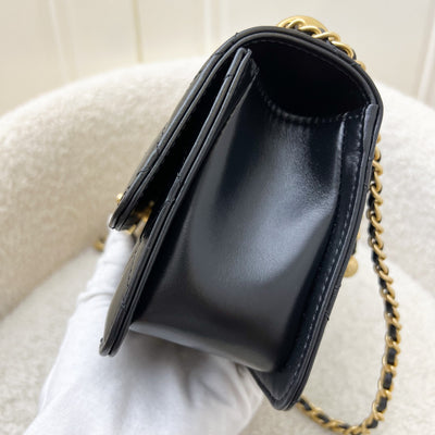 Chanel 24C Seasonal Double Chain Flap in Black Shiny Calfskin and AGHW (Model: AS2615)