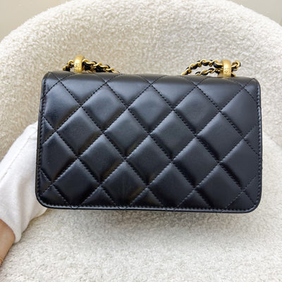 Chanel 24C Seasonal Double Chain Flap in Black Shiny Calfskin and AGHW (Model: AS2615)