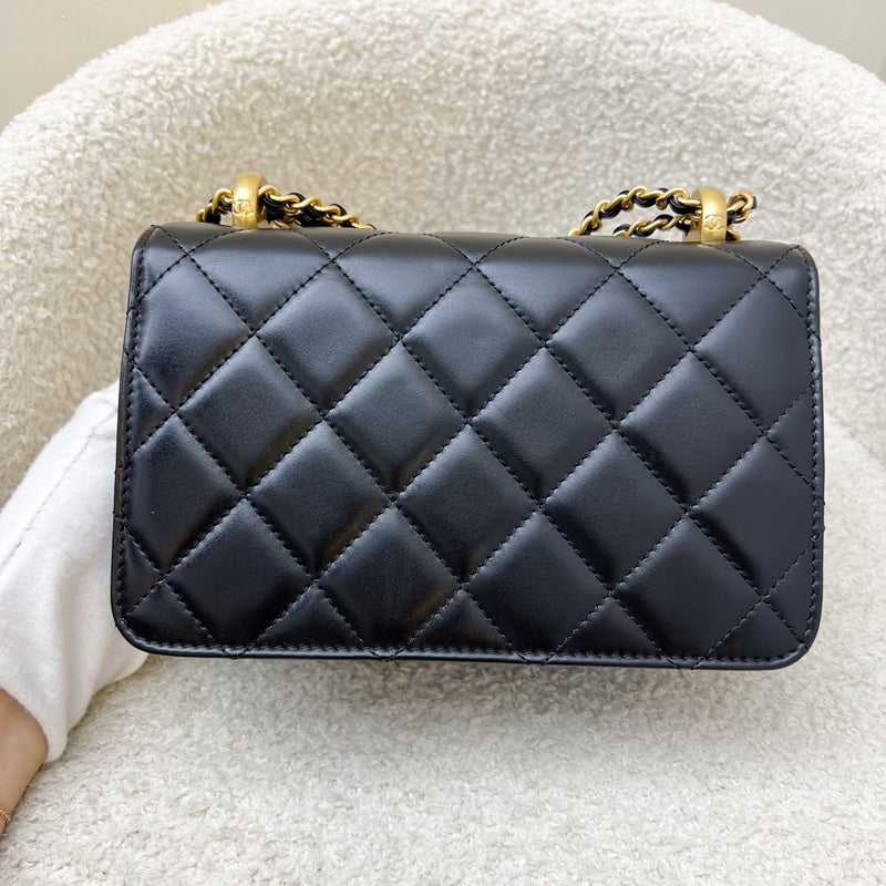 Chanel 24C Seasonal Double Chain Flap in Black Shiny Calfskin and AGHW (Model: AS2615)