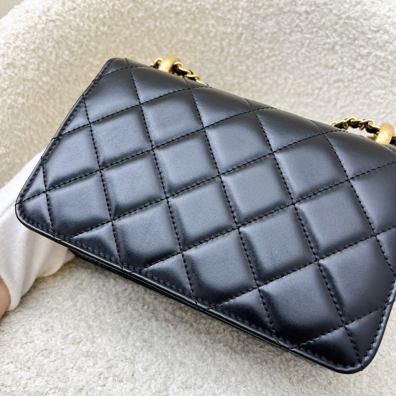 Chanel 24C Seasonal Double Chain Flap in Black Shiny Calfskin and AGHW (Model: AS2615)