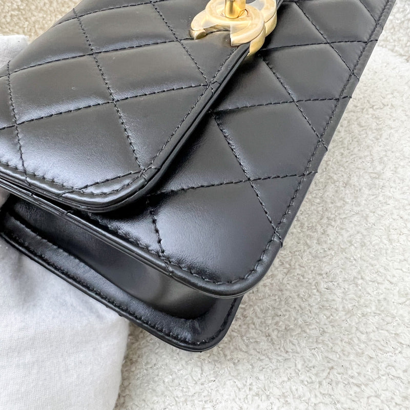 Chanel 24C Seasonal Double Chain Flap in Black Shiny Calfskin and AGHW (Model: AS2615)
