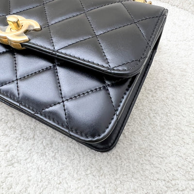 Chanel 24C Seasonal Double Chain Flap in Black Shiny Calfskin and AGHW (Model: AS2615)